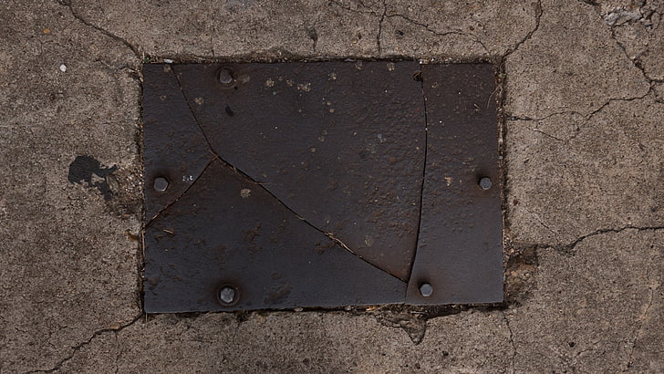 brown concrete block, metal plate,  4K, no people, backgrounds