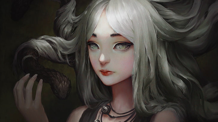HD wallpaper: white haired female portrait, Medusa, snake, white eye, Greek  mythology | Wallpaper Flare