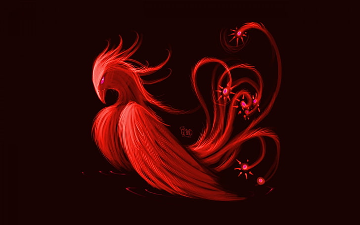 phoenix, studio shot, red, motion, black background, abstract