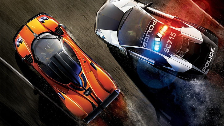 orange car and police car chase photo, Need for Speed: Hot Pursuit, HD wallpaper