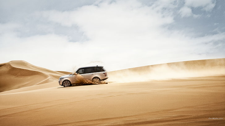 Range Rover, car, desert, vehicle, mode of transportation, motor vehicle, HD wallpaper