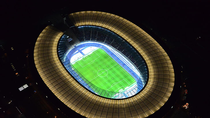 field, lights, Germany, tribune, Berlin, Olympic stadium, HD wallpaper