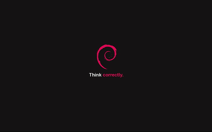 black background Think correctly text overlay, Debian, Linux HD wallpaper
