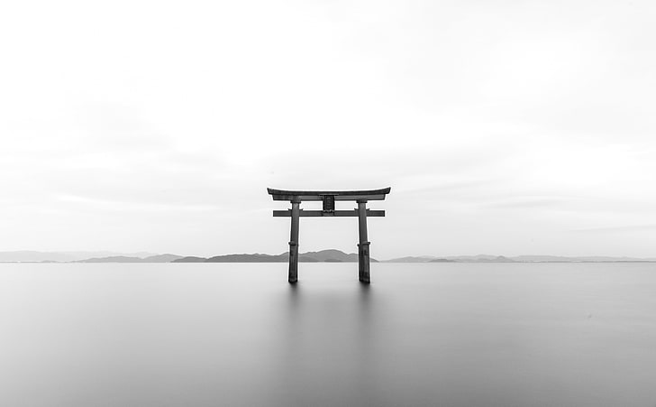 Torii Black and White, gray tori gate, Travel, Japan, Symbol, HD wallpaper
