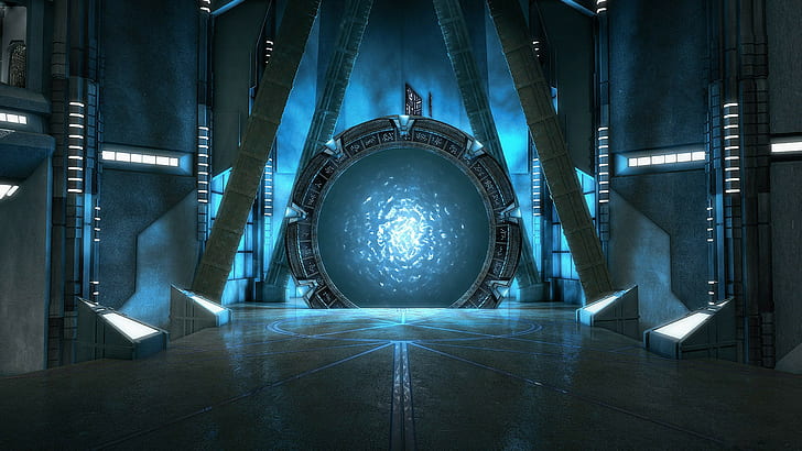 gray and blue portal wallpaper, Atlantis, Stargate, indoors, illuminated, HD wallpaper