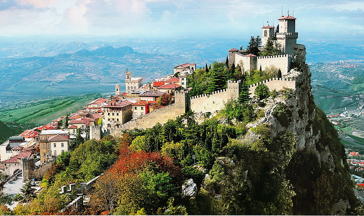 Italy, San Marino, city, Skyline, mountains, forest, photo