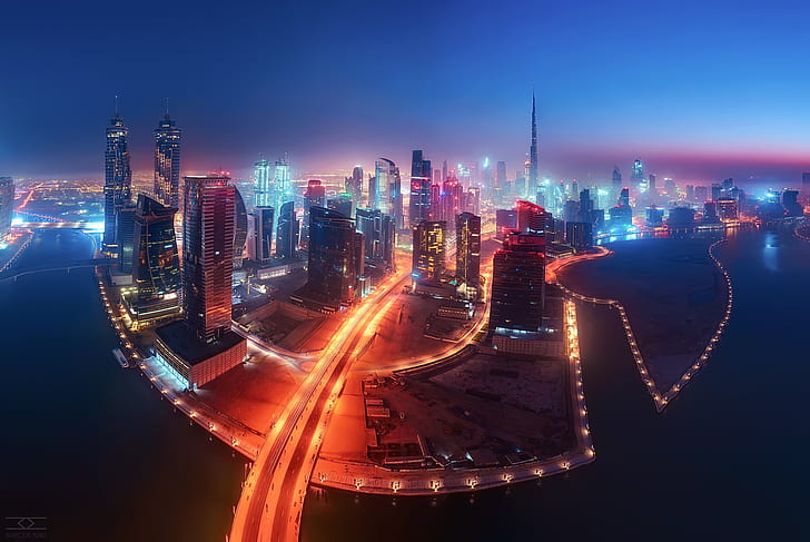 Dubai, night, cityscape, HD wallpaper