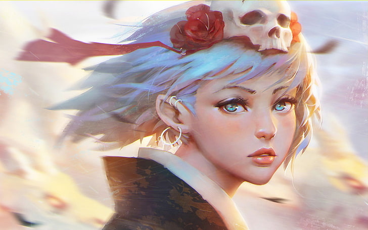 white haired anime girl illustration, original characters, aqua hair, HD wallpaper