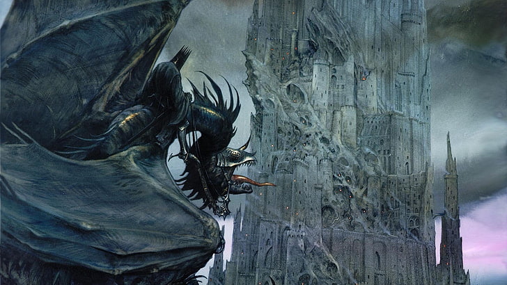 black dragon near castle wallpaper, digital art, fantasy art