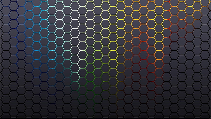 grey and multicolored wallpaper, minimalism, colorful, beehive patterns
