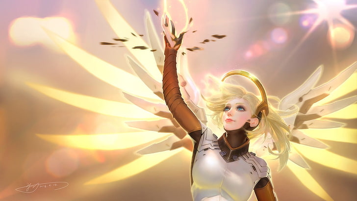 yellow haired angel illustratio, Overwatch, Mercy (Overwatch)
