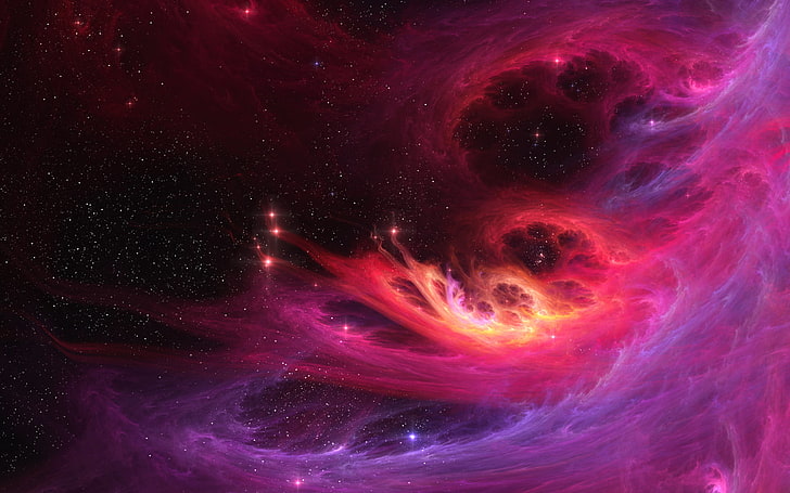 red nebula, space, stars, colorful, digital art, 3D, star - space