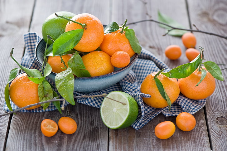 round green and orange lime fruits, tangerine, citrus, citrus Fruit, HD wallpaper