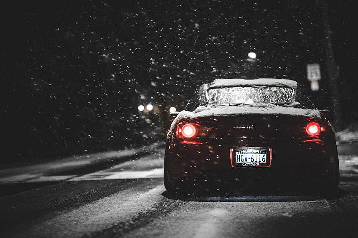 black Honda car, jdm, winter, snow, stance, s2000, canibeat, street