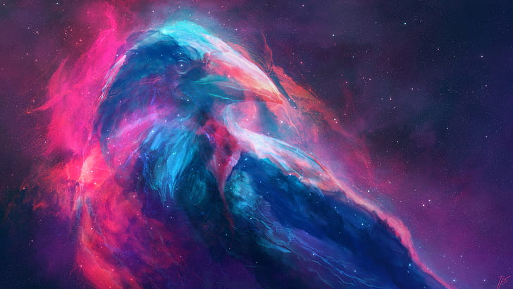 space art, nebula, JoeyJazz, raven, Nevermore, HD wallpaper