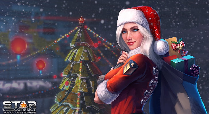 Star Conflict, Games, Other Games, Girl, Christmas, Santa, video game, HD wallpaper