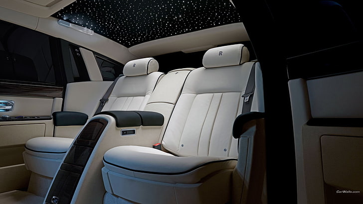 white and black car interior, Rolls-Royce Phantom, seat, vehicle interior, HD wallpaper