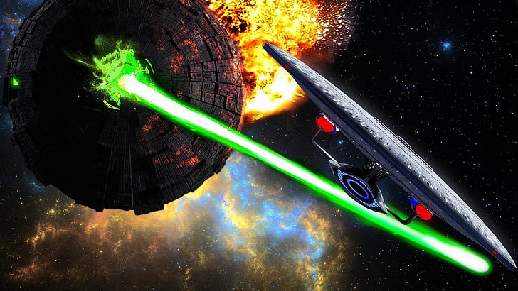 Star Wars Death Star digital wallpaper, artwork, Star Trek, green color, HD wallpaper