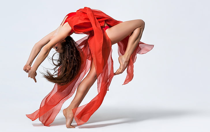 women's red sleeveless dress, red clothing, dancer, legs, side view, HD wallpaper