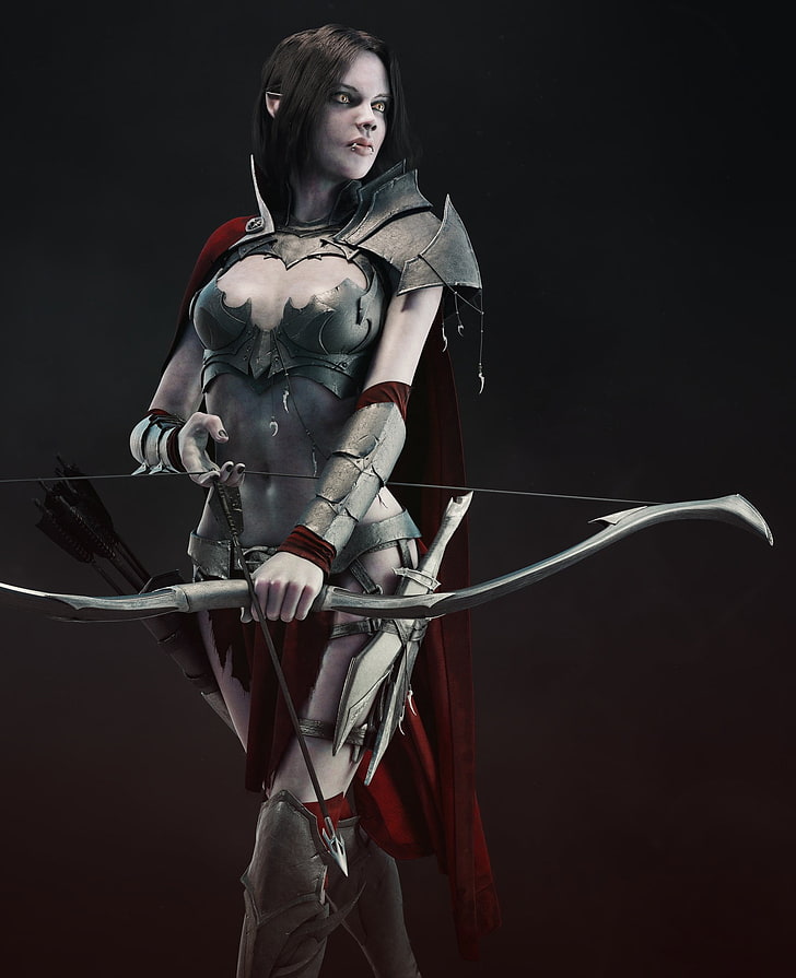 female archer character, fantasy art, women, brunette, bow, arrows, HD wallpaper