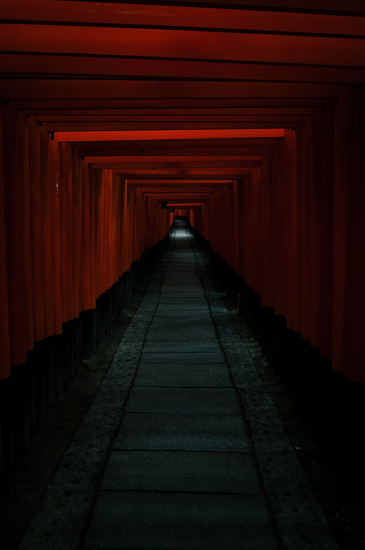 red and black tunnel, passage, dark, staircase, architecture, HD wallpaper