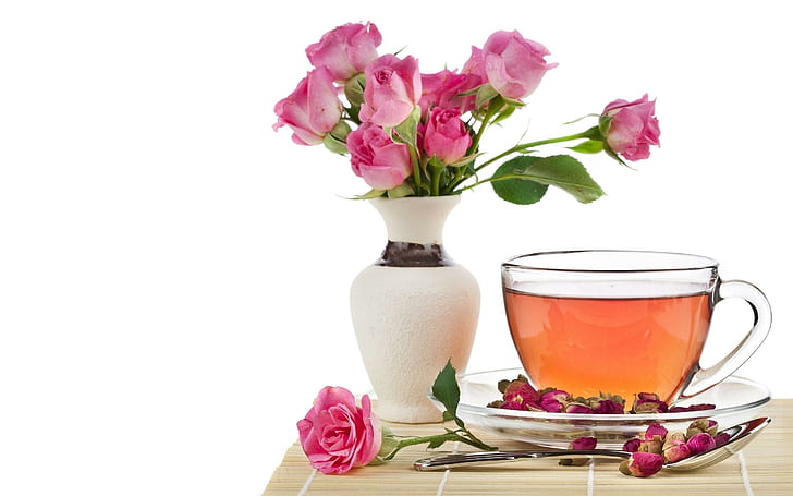 Roses Tea, pink petals, lovely, romantic, pink roses, beautiful