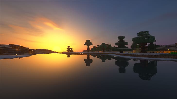 320x568px | free download | HD wallpaper: Minecraft, Shader, shaders,  sunset, reflection, snow | Wallpaper Flare