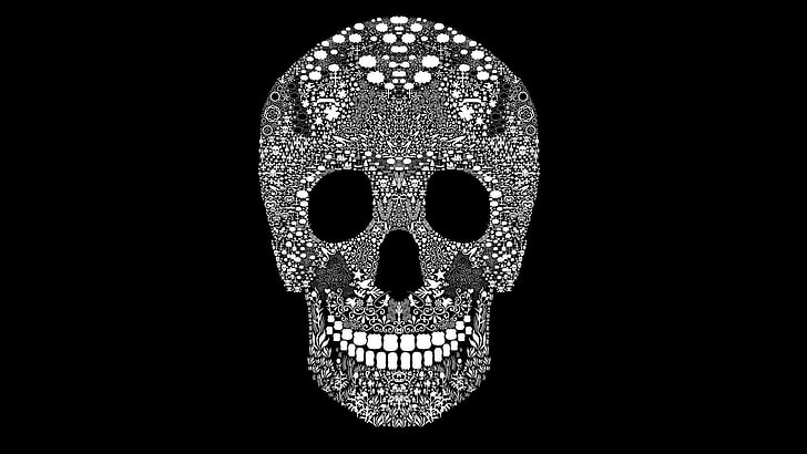 skull, artwork, minimalism, human skull, black background, human skeleton