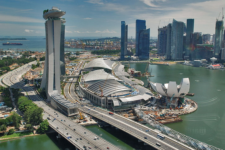 cityscape, Singapore, construction site, Marina Bay, built structure, HD wallpaper