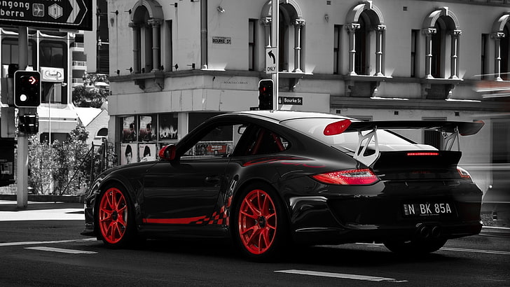 selective photo of coupe, Porsche 911 GT3, selective coloring, HD wallpaper