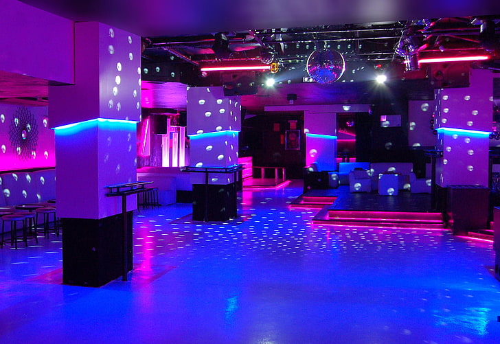 barra, discoteca, interior, luces, neon, pista, illuminated, HD wallpaper