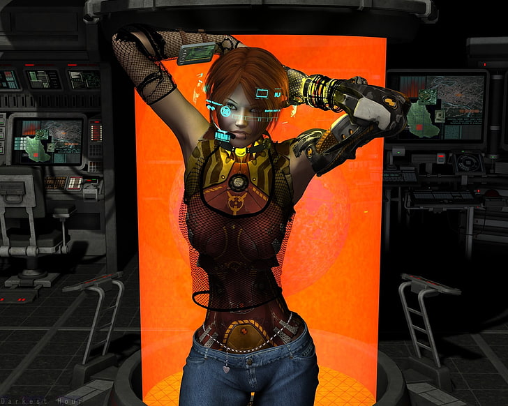 Borderlands female character, cyberpunk, futuristic, technology