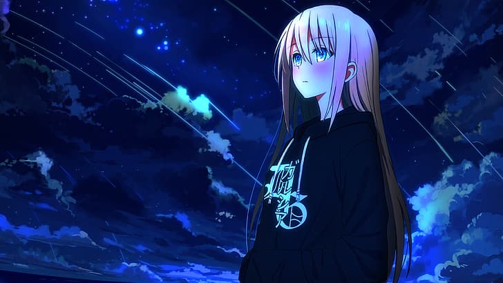 HD wallpaper: anime girls, night, sky, stars, shooting stars, clouds |  Wallpaper Flare