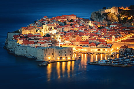 HD wallpaper: sea, building, home, fortress, night city, Croatia, Dubrovnik  | Wallpaper Flare
