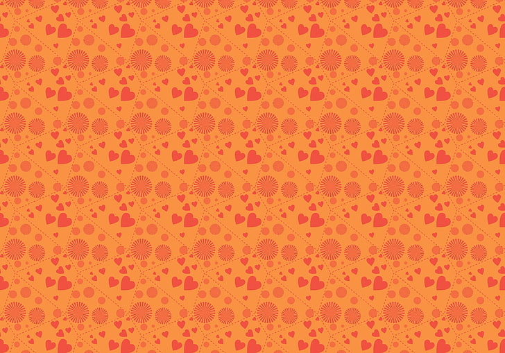 pink and orange illustration, hearts, circles, background, pattern, HD wallpaper