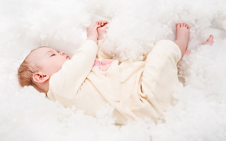 baby's white footie, child, lie down, sleep, cute, lying Down, HD wallpaper