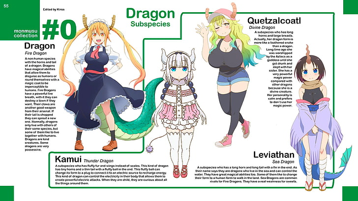 infographics, Tohru (Kobayashi-san Chi no Maid Dragon), Kanna Kamui (Kobayashi-san Chi no Maid Dragon), HD wallpaper