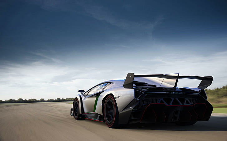 Lamborghini veneno, recreational facilities, spoilers, road, desktop, grey sports coupe
