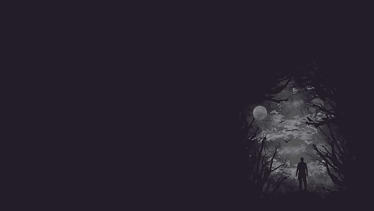 silhouette of man illustration, night, Moon, dark, minimalism, HD wallpaper