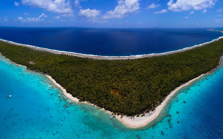 island photo, sea, landscape, Tuamotu, south sea, water, scenics - nature, HD wallpaper