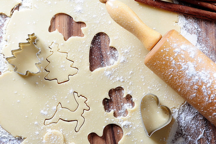 brown rolling pin, New Year, cookies, Christmas, Happy New Year, HD wallpaper
