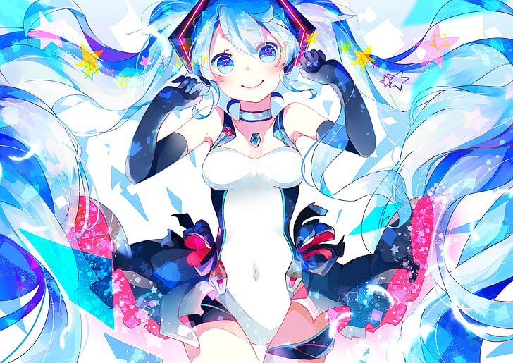 female anime character with blue hair wallpaper, aqua hair, aqua eyes