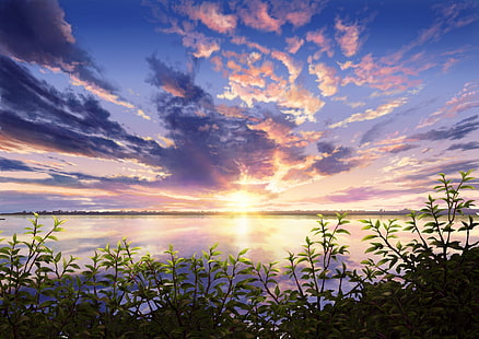 HD wallpaper: Anime, Scenery, Sunset, Leaves, Nature | Wallpaper Flare