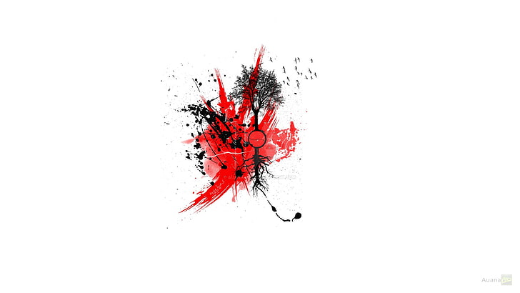 red and black paint splatter, abstract, studio shot, white background