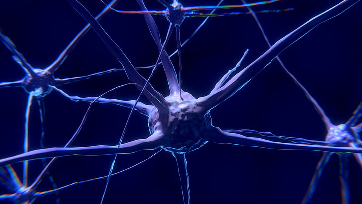 blue virus illustration, nerve, neuron, synapse, healthcare And Medicine