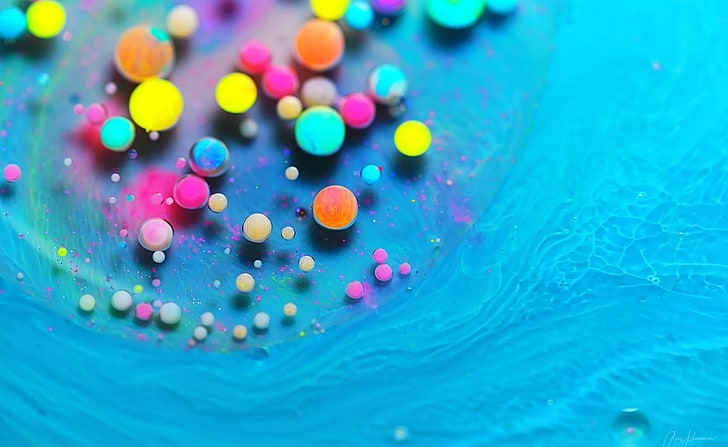 Bright Vibrant Colors Paint Bubbles, Aero, Colorful, Drops, Photography