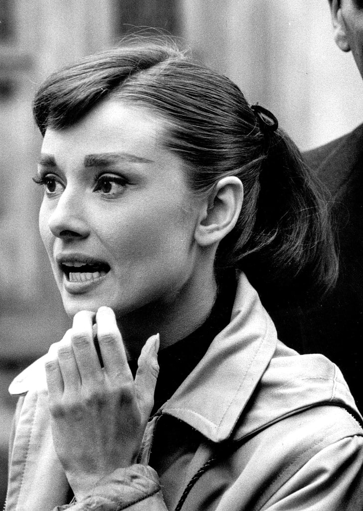 Audrey Hepburn, monochrome, women, actress, portrait, headshot