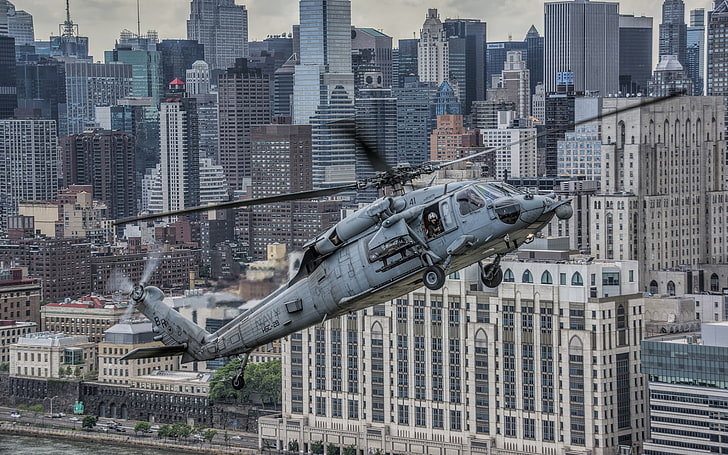 helicopters, military aircraft, Sikorsky UH-60 Black Hawk, city