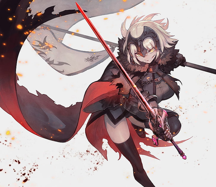 man holding sword animated painting, Fate/Grand Order, Jeanne d'arc alter, HD wallpaper