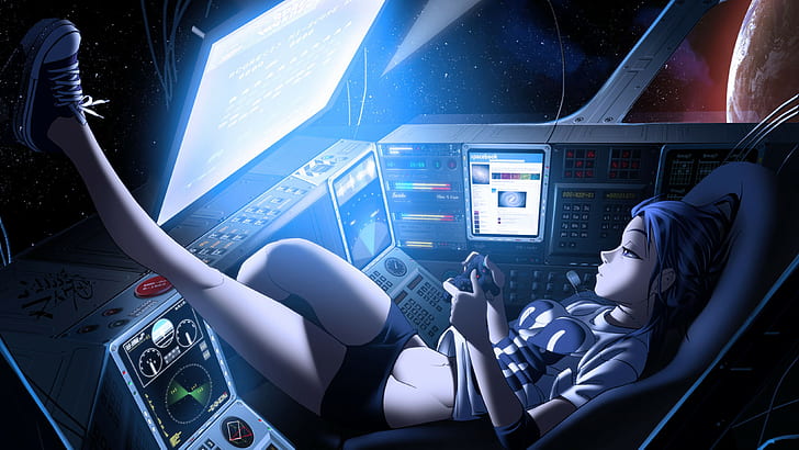 space, console, anime girls, SPACEOUT, HD wallpaper